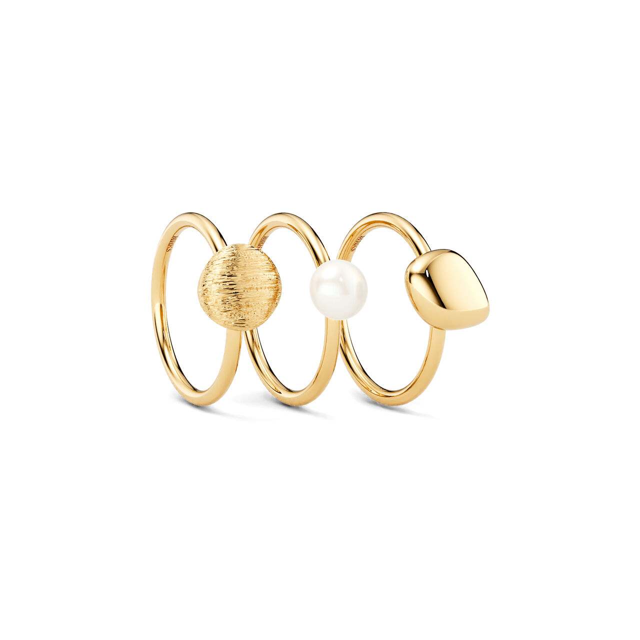 Birks Pebble Yellow Gold and Pearl Stackable 3-Ring Set image number 2